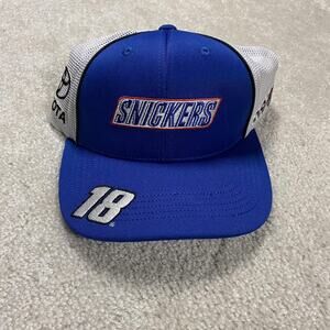 Nascar Hat Joe Gibbs Racing Cap Blue White Racing Snickers 18 Trucker Mesh